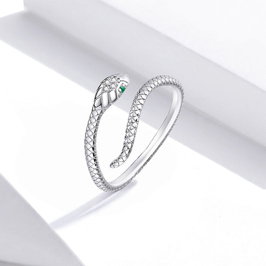 Sterling Silver Emerald Green Snake Ring